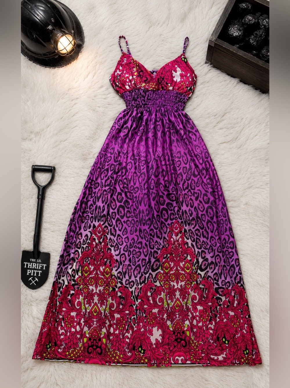Y2K She's Cool Pink & Purple Printed Spaghetti-Strap Maxi Dress